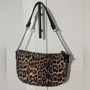 Leopard Print Shoulder Bag with Black Strap